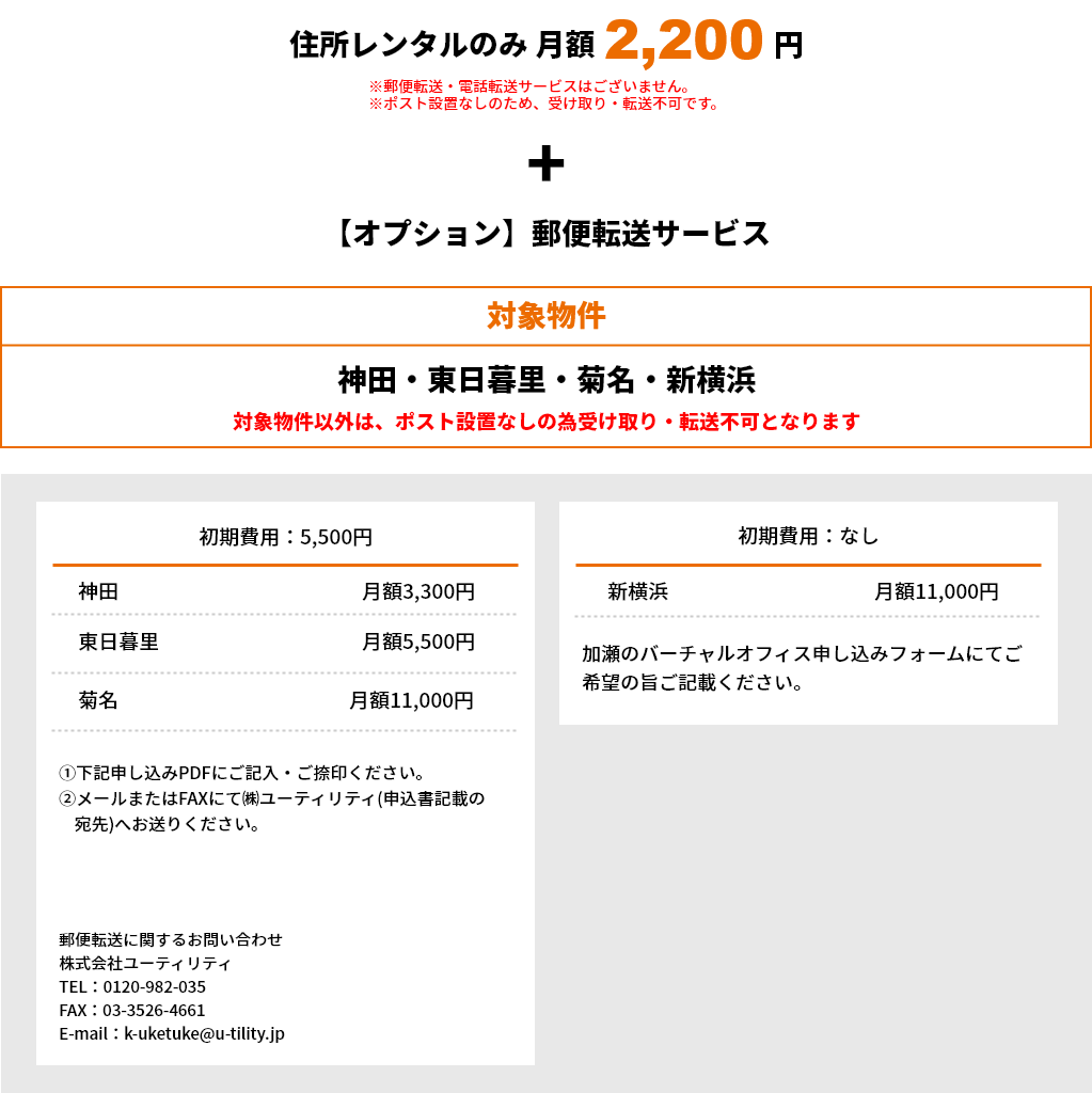バーチャルオフィスご利用料金